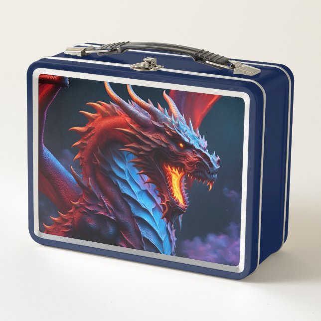 Red & Blue Dragon Metal Lunch Box (Front)