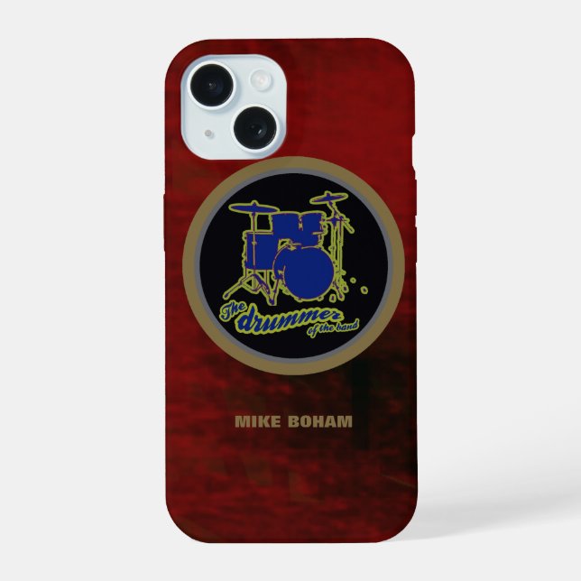 Red Blue Drums Drummer Name iPhone 15 Case (Back)