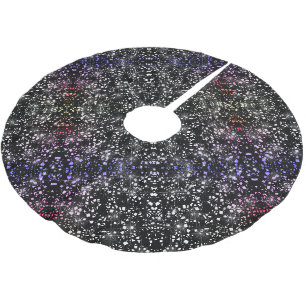 Red Blue Faux Glass Glitter Sparkle on Black Brushed Polyester Tree Skirt