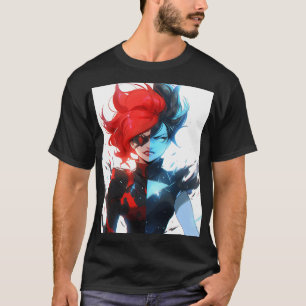 Red Blue Fire Ice Comic Style Anime Girl T-Shirt