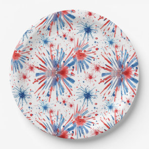 Red Blue Fireworks 4th July Plate