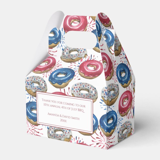 Red Blue Fireworks Doughnuts 4th of July Party Favour Box (Front Side)