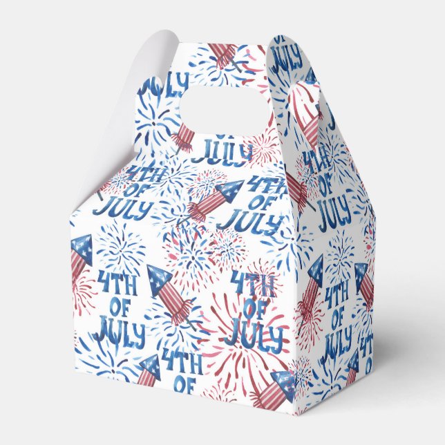 Red Blue Fireworks Firecracker 4th of July Favour Box (Back Side)