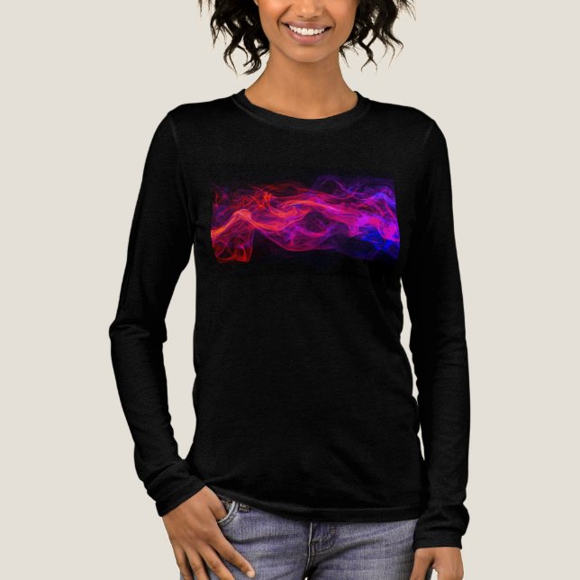 Red + Blue Flames on a Black Long Sleeve Winter Tri-Blend Shirt (Front)