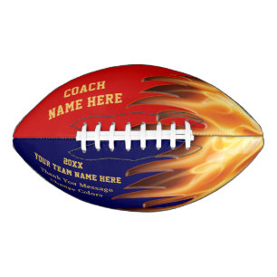 Red Blue Flaming Football Personalised for Coaches