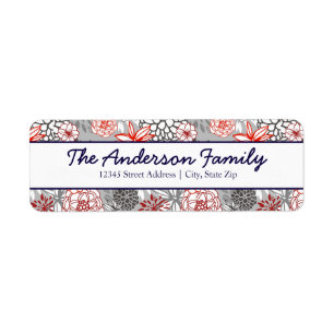 Red & Blue Floral - Return Address Labels