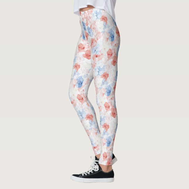 Red Blue Flowers Leggings (Left)