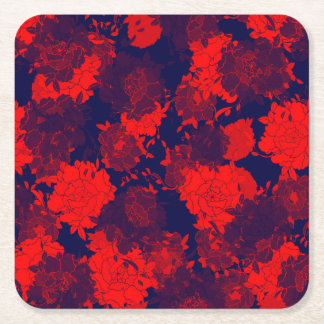 red,blue,flowers, natural, peony, gift, elegant, square paper coaster