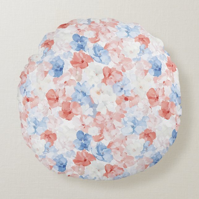 Red Blue Flowers   Round Cushion (Front)