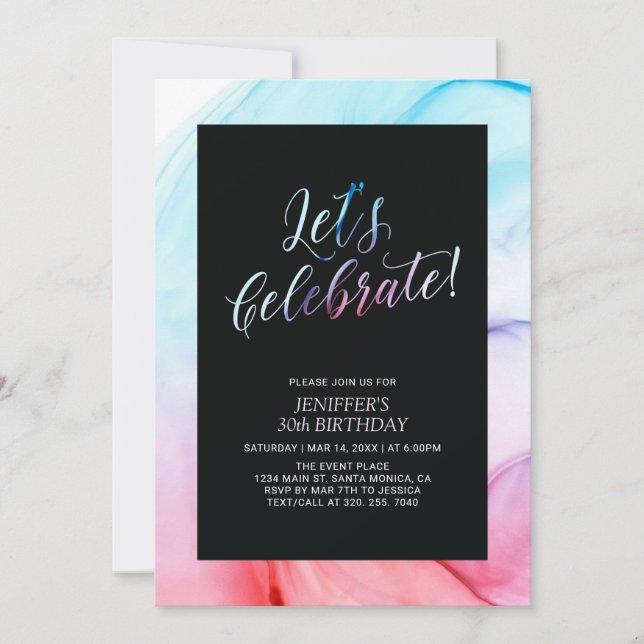 Red & Blue Fluid Texture 30th Women Birthday Invitation (Front)