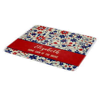 Red Blue Folk Art Kitchenware Cutting Board