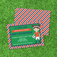Red Blue Football Girl Soccer Birthday Invitation