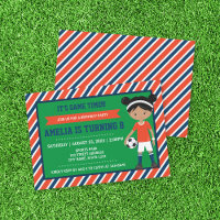 Red Blue Football Soccer Girl Birthday Invitation