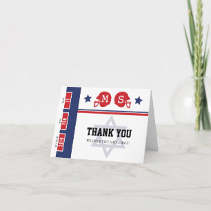 Red Blue Football Ticket Bar Mitzvah Thank You Card