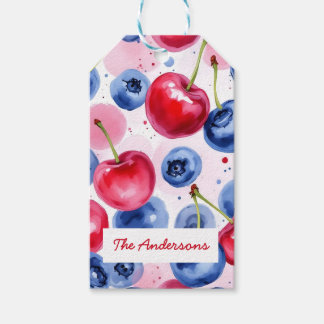 Red Blue Fruit Cherry Berry Pattern Gift Tags