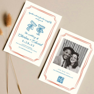 Red & Blue Funky Drawing Handwritting Wedding  Invitation