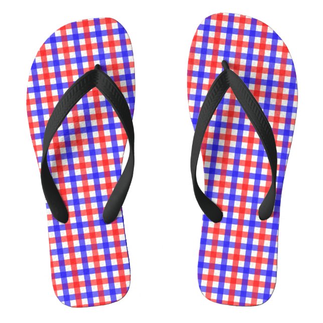 Red Blue Gingham Plaid Pattern Jandals (Footbed)