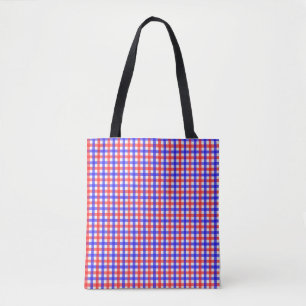 Red Blue Gingham Plaid Pattern Tote Bag