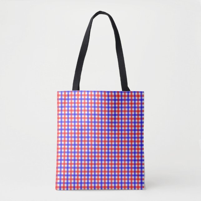 Red Blue Gingham Plaid Pattern Tote Bag (Front)