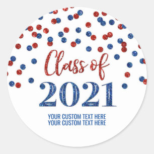 Red Blue Glitter Confetti Graduation 2021 Classic Round Sticker