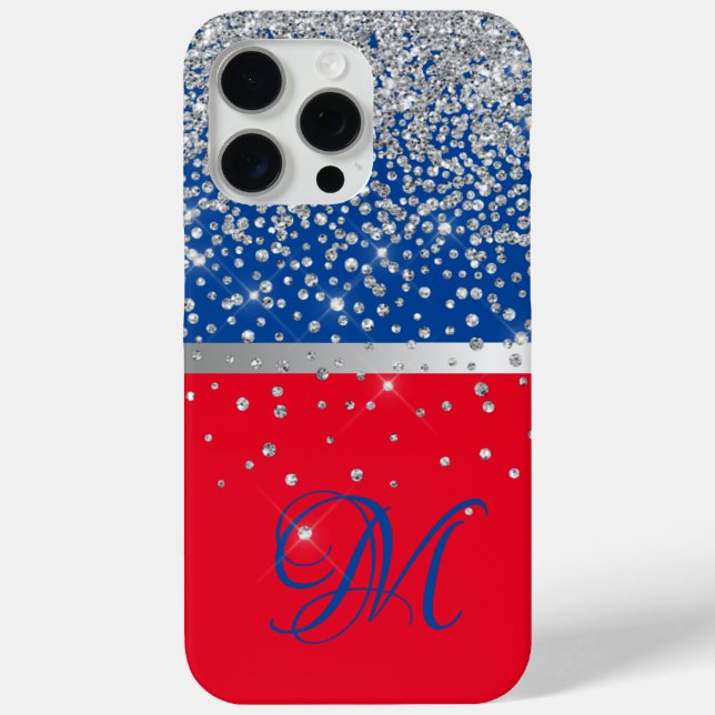 Red & Blue Glitter Monogram iPhone Sampsung case (Back)