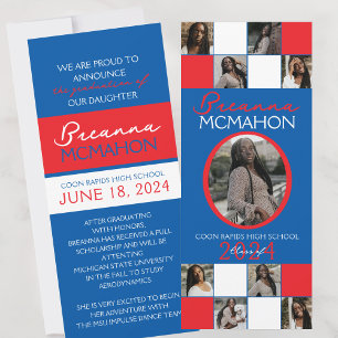 Red & Blue Gold 9 Photo Graduation Announcement
