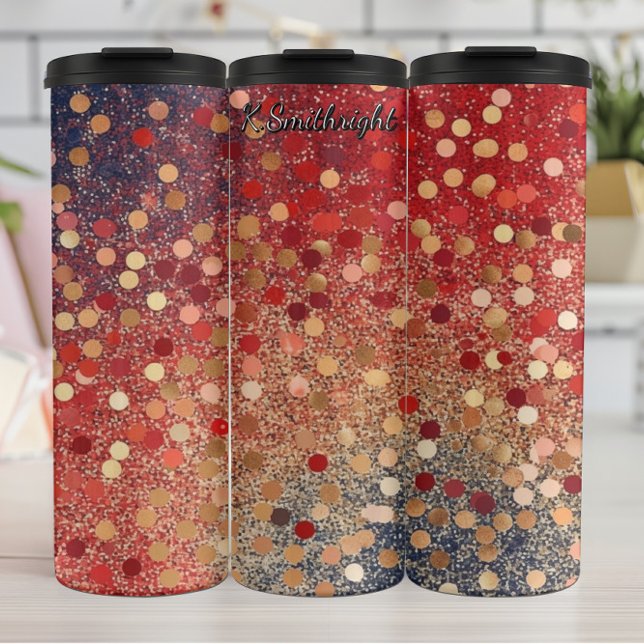 Red Blue Gold Glitter Dots Thermal Tumbler (Creator Uploaded)