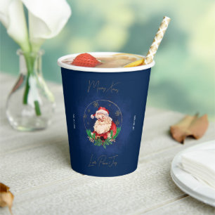 Red Blue Gold Santa Claus Vintage Merry Christmas Paper Cups