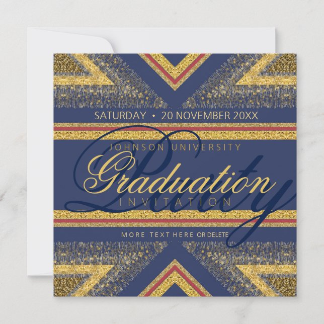 Red+Blue & Gold Shimmer Graduation Party Invites (Front)