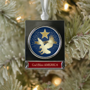 Red Blue Gold USA Eagle Star Silver Plated Banner Ornament