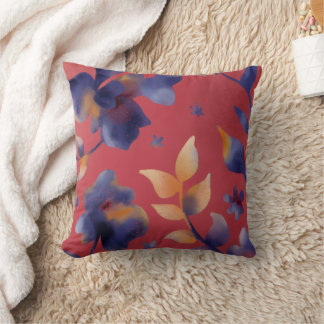 Red Blue Gold watercolor illustration throw pillow