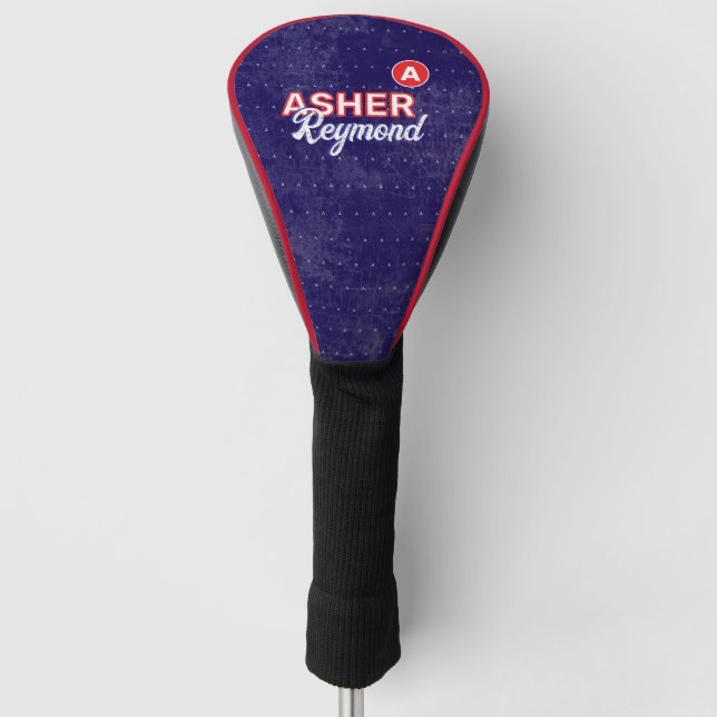Red Blue Golf Head Cover with his name (Front)