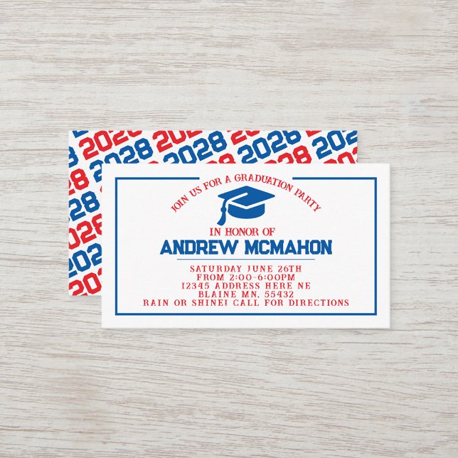 Red & Blue Graduation Invite Announcement Insert (Blue, White and Red Mini Graduation Invites for Friends, Team Mates or as Announcement Inserts!)