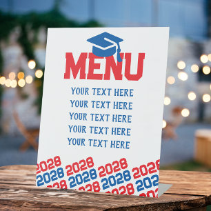 Red & Blue Graduation Menu Party Pedestal Sign
