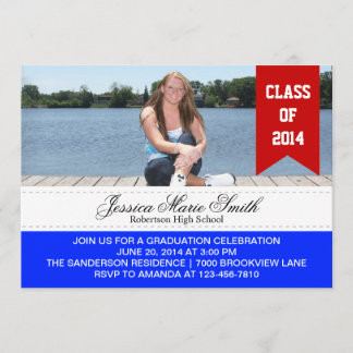 Red/Blue Graduation Photo Template Invitation