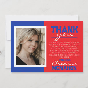 Red & Blue Graduation Photo Thank You Card
