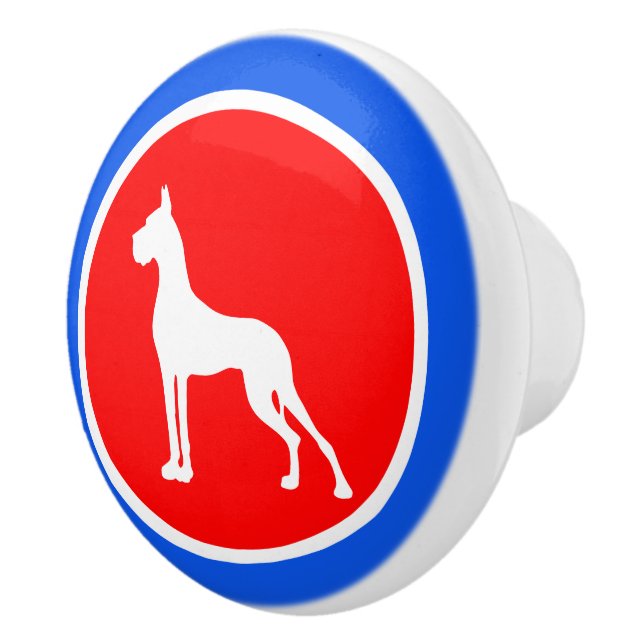 Red Blue Great Dane Ceramic Knob (Right)