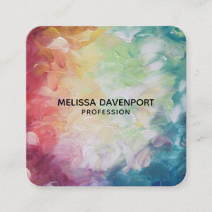 Red Blue Green Abstract Thick Textured Paint  Square Business Card