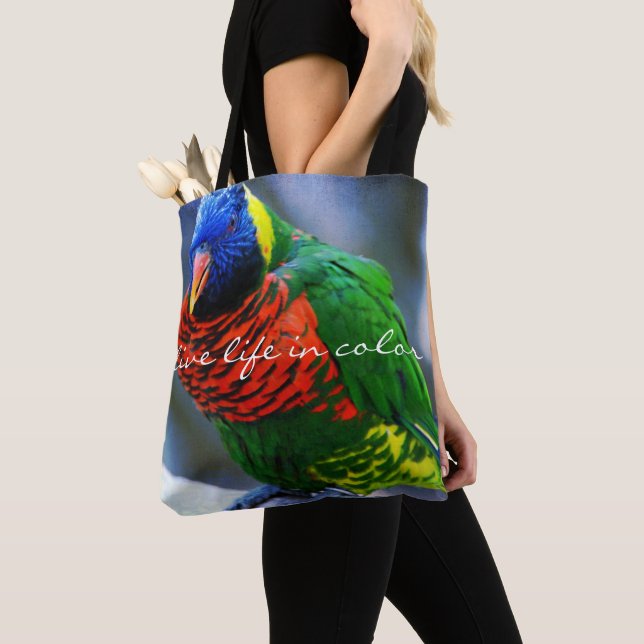 Red Blue Green Bird Photo Live Life in Colour Quot Tote Bag (Close Up)