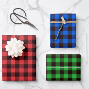 Red Blue Green Buffalo Plaid Checked Pattern Wrapping Paper Sheet