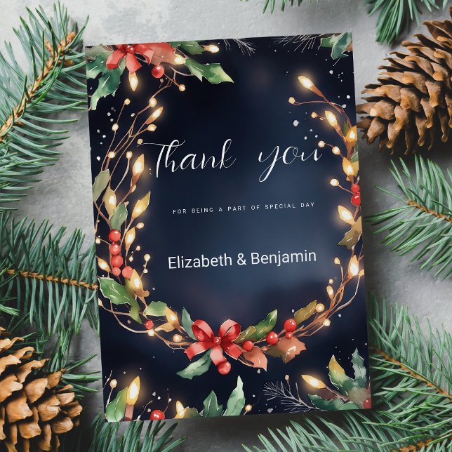 Red blue green Christmas flower wreathe  Thank You Invitation (Red blue green Christmas flower wreathe Thank You )