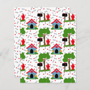 Red blue green dog house bones scrapbook paper 
