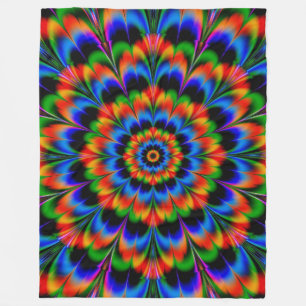 Red Blue Green Fractal Flower Fleece Blanket