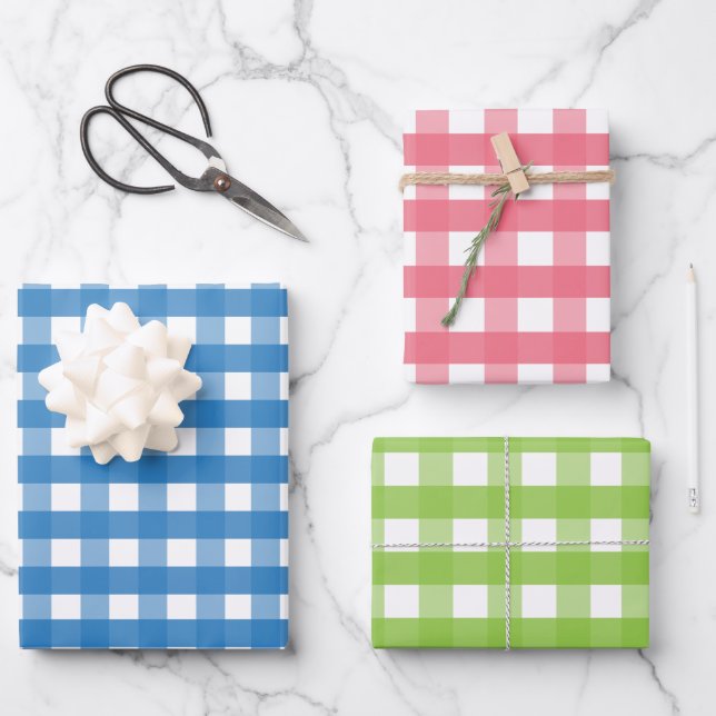 Red Blue Green Gingham Gift Wrap Sheets (Front)