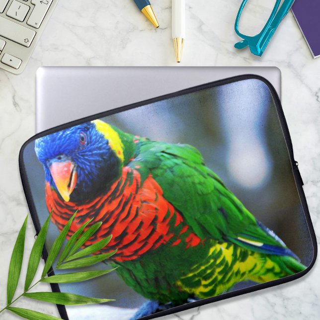 Red blue green lorikeet bird photography modern laptop sleeve (Creator Uploaded)