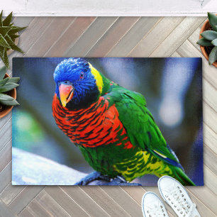 Red blue green lorikeet bird stylish photography doormat