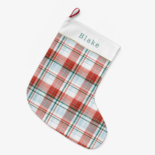Red Blue Green Plaid Stripes Christmas Large Christmas Stocking
