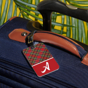 Red, Blue, Green Plaid Woven Fabric, Colour Block Luggage Tag