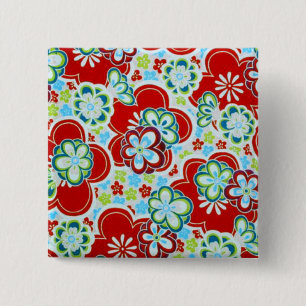 Red, Blue, Green & White Flowers 15 Cm Square Badge