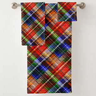 Red Blue Green Yellow Plaid Tartan Design Bath Towel Set
